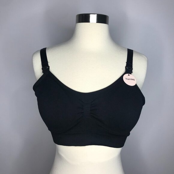 Kathy Maternity Full Coverage Nursing Bra Women's Black One Size Nylon Wireless - Picture 4 of 11